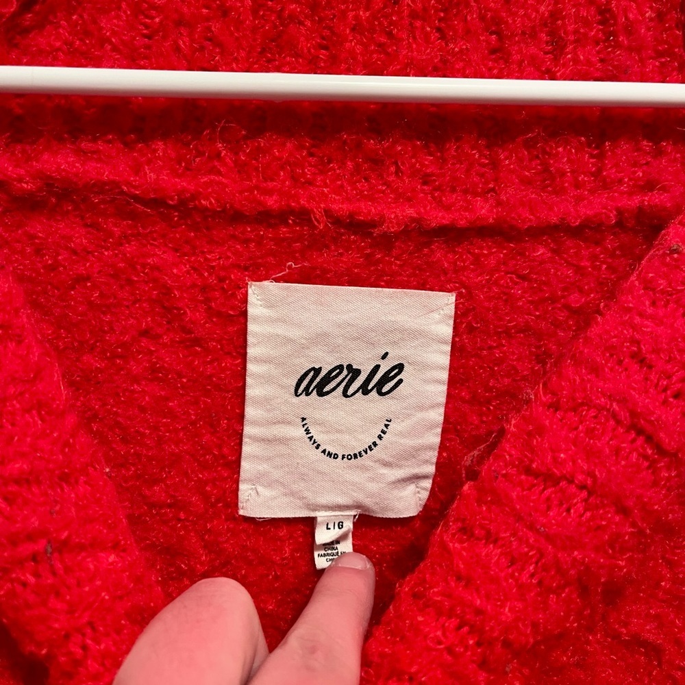 Aerie Red Fuzzy V-Neck Sweater Size L - Picture 4 of 5